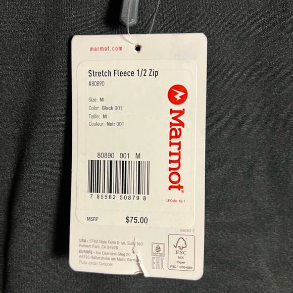 Marmot Stretch Fleece 1/2 Zip Black Pullover Sweatshirt Men’s Size M - Picture 9 of 9